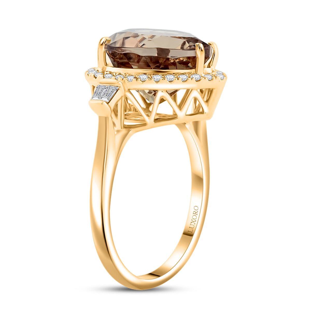 Certified & Appraised Luxoro AAA Turkizite and G-H I2 Diamond 7.10 ctw Ring in 14K Yellow Gold (Size 7.0) image number 3