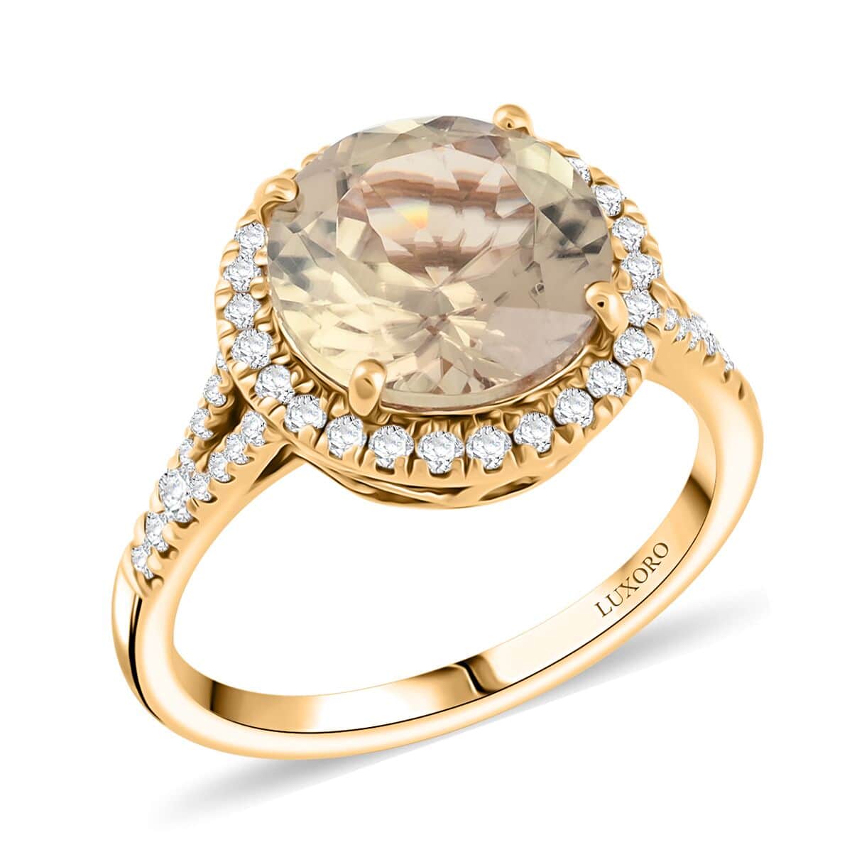 Certified & Appraised Luxoro AAA Turkizite and G-H I2 Diamond 5.00 ctw Ring in 14K Yellow Gold 4.10 Grams image number 0