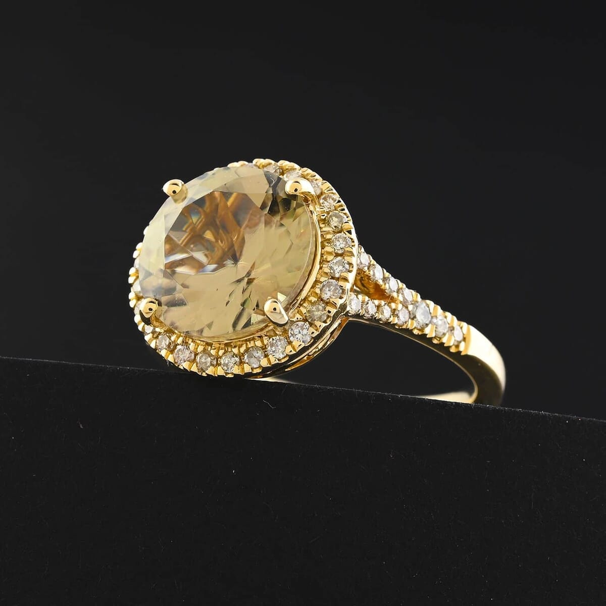 Certified & Appraised Luxoro 14K Yellow Gold AAA Turkizite, Diamond (G-H, I2) (0.37 cts) Ring (Size 5.5) (4.10 g) 5.00 ctw image number 1