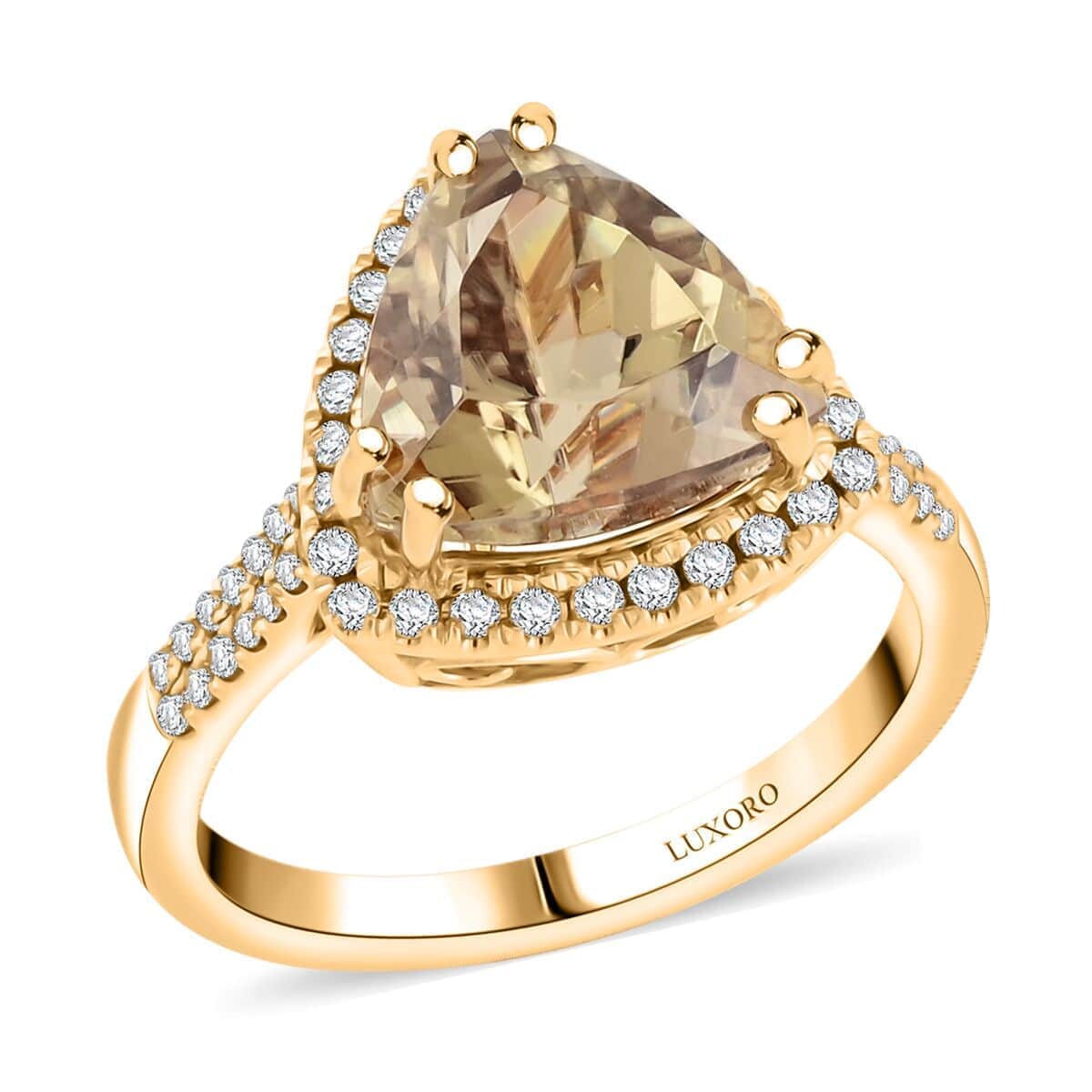 Pre Doorbuster Deal Certified & Appraised Luxoro 10K Yellow Gold AAA Turkizite, Diamond (G-H, I2) (0.37 cts) Ring (Size 7.0) 4.50 ctw image number 0