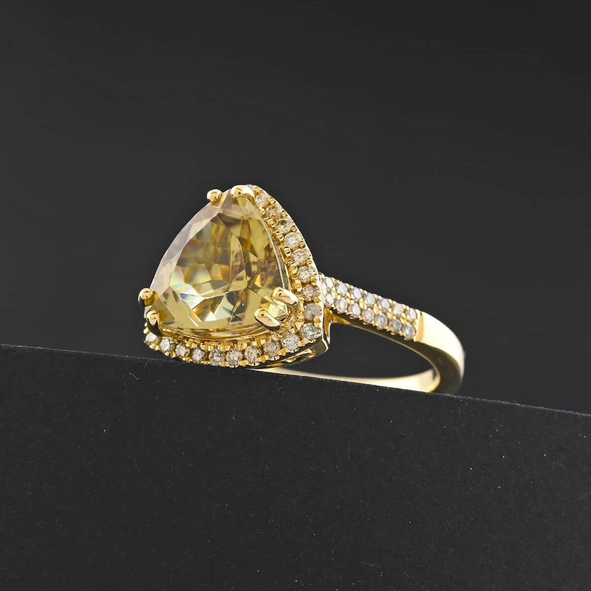 Pre Doorbuster Deal Certified & Appraised Luxoro 10K Yellow Gold AAA Turkizite, Diamond (G-H, I2) (0.37 cts) Ring (Size 7.0) 4.50 ctw image number 1