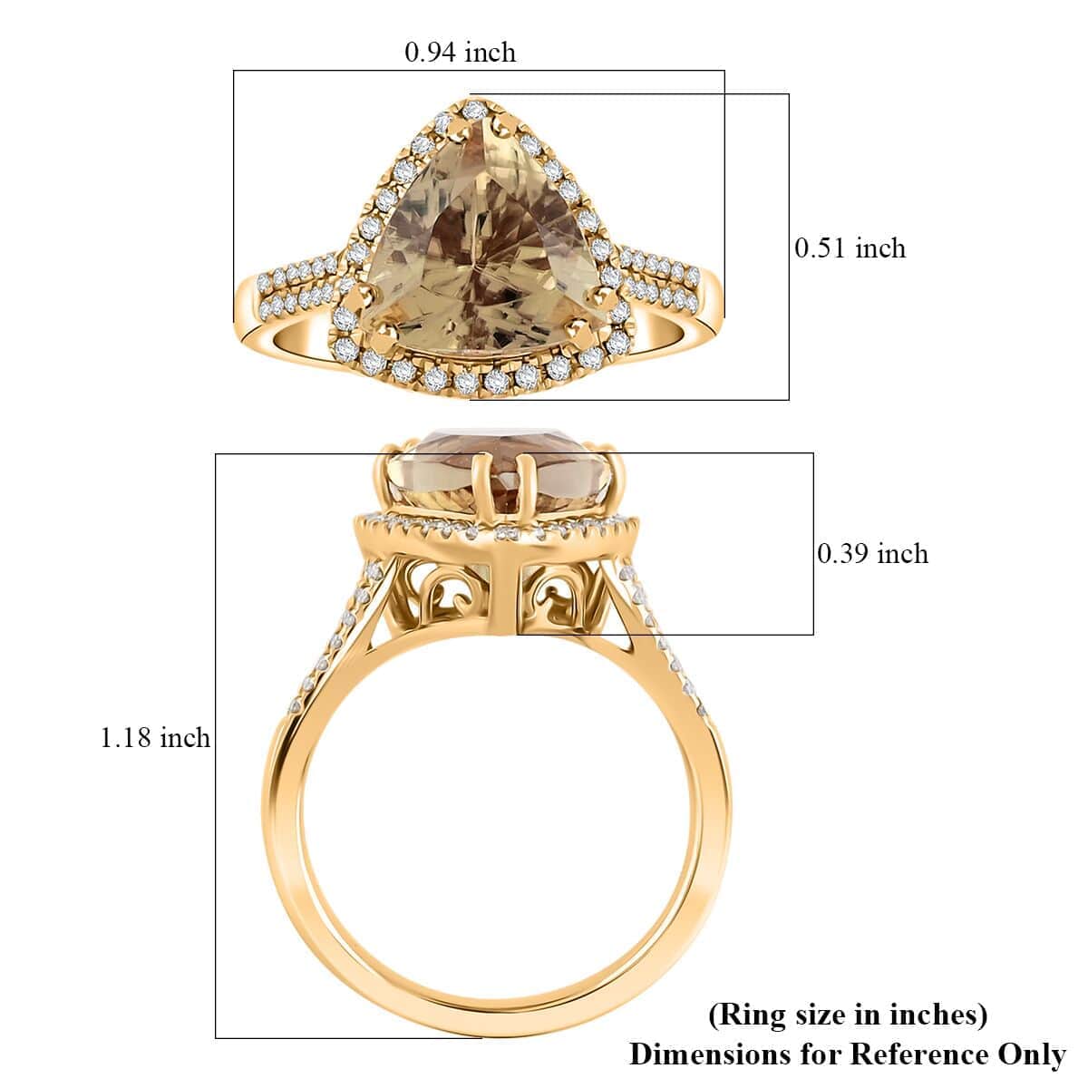 Pre Doorbuster Deal Certified & Appraised Luxoro 10K Yellow Gold AAA Turkizite, Diamond (G-H, I2) (0.37 cts) Ring (Size 7.0) 4.50 ctw image number 5