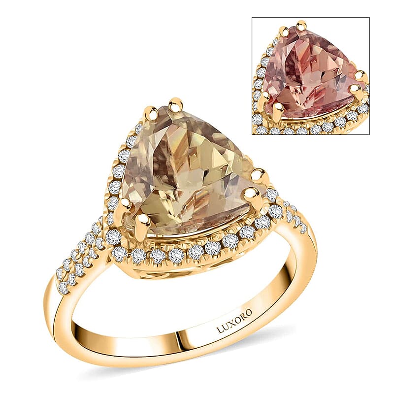 Certified & Appraised Luxoro 10K Yellow Gold AAA Turkizite, Diamond (G-H, I2) (0.37 cts) Ring (Size 5.0) 4.50 ctw