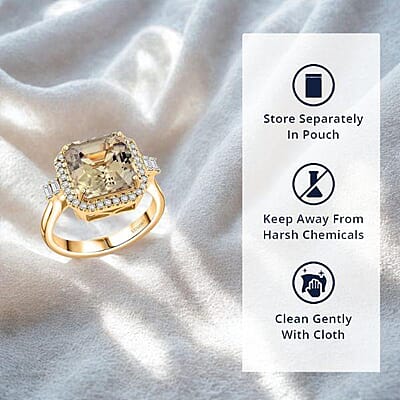 Certified & Appraised Luxoro AAA Turkizite and G-H I2 Diamond 5.96 ctw Halo Ring in 10K Yellow Gold (Size 5.0) 5.26 Grams
