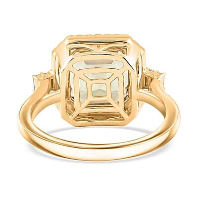 Certified & Appraised Luxoro AAA Turkizite and G-H I2 Diamond 5.96 ctw Halo Ring in 10K Yellow Gold (Size 5.0) 5.26 Grams