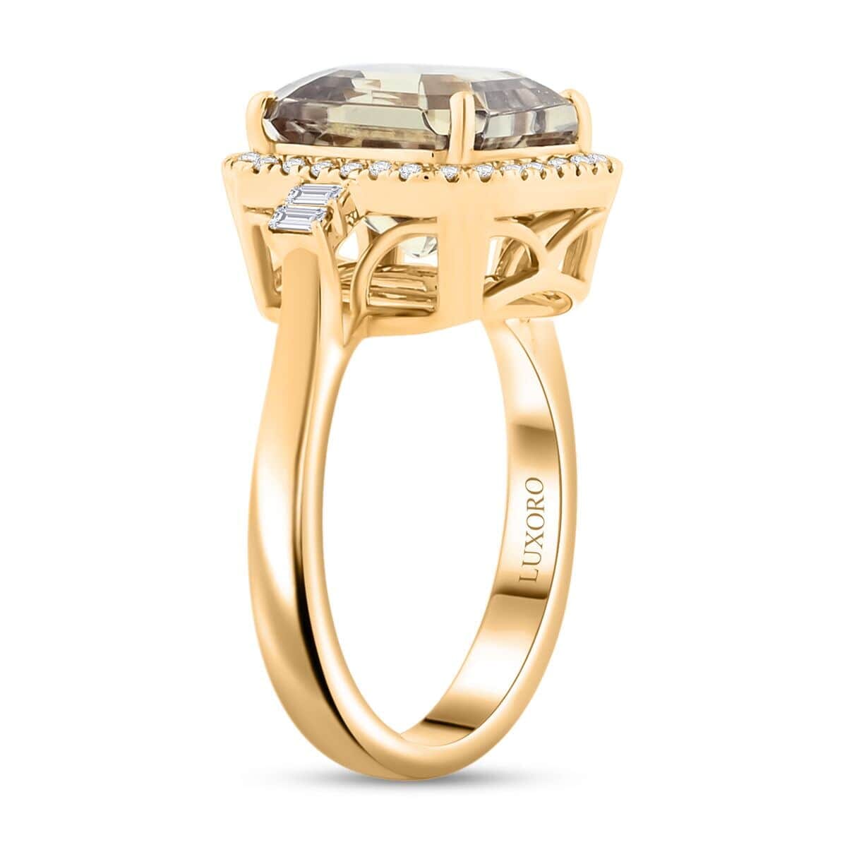 Certified & Appraised Luxoro AAA Turkizite and G-H I2 Diamond 5.96 ctw Halo Ring in 10K Yellow Gold (Size 7.5) 5.26 Grams image number 3