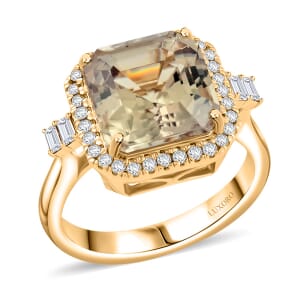 Certified & Appraised Luxoro AAA Turkizite and G-H I2 Diamond 5.96 ctw Halo Ring in 10K Yellow Gold (Size 9.0) 5.26 Grams