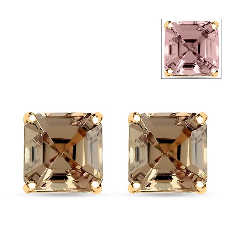 Certified & Appraised Luxoro AAA Asscher Cut Turkizite 4.50 ctw Stud Earrings in 10K Yellow Gold