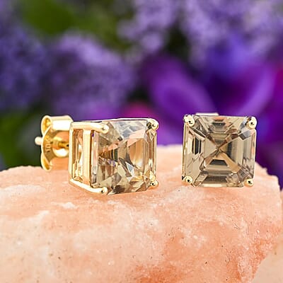 Certified & Appraised Luxoro AAA Asscher Cut Turkizite 4.50 ctw Stud Earrings in 10K Yellow Gold