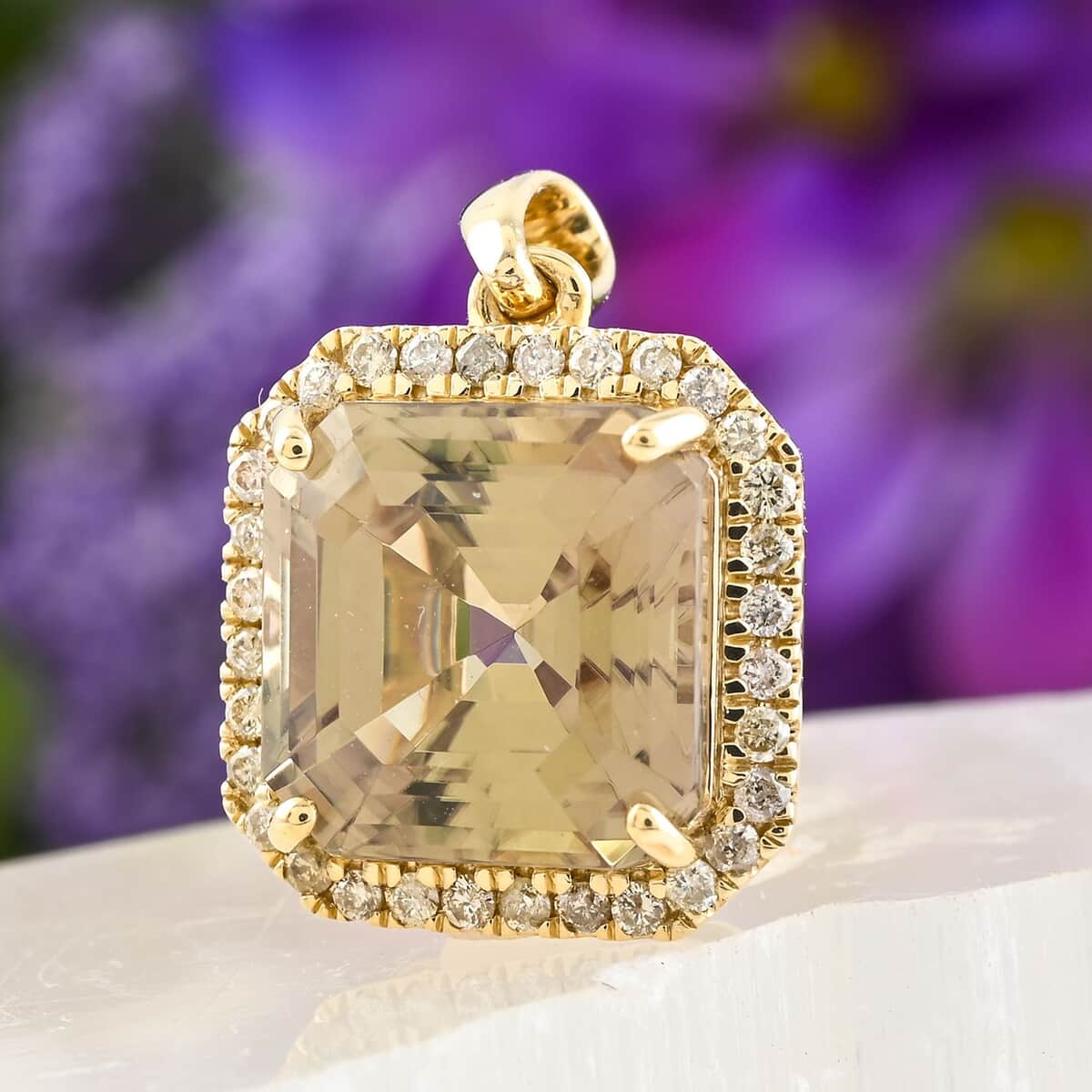 Doorbuster Certified & Appraised Luxoro AAA Turkizite and G-H I2 Diamond 5.84 ctw Halo Pendant in 10K Yellow Gold image number 1