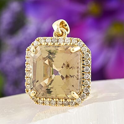 Certified & Appraised Luxoro AAA Turkizite and G-H I2 Diamond 5.84 ctw Halo Pendant without Chain in 10K Yellow Gold