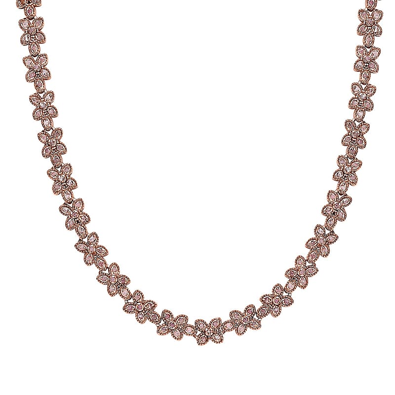 D'Joy Uncut Natural Pink Diamond 2.00 ctw Floral Necklace in 18K Vermeil Rose Gold Over Sterling Silver 18 Inches
