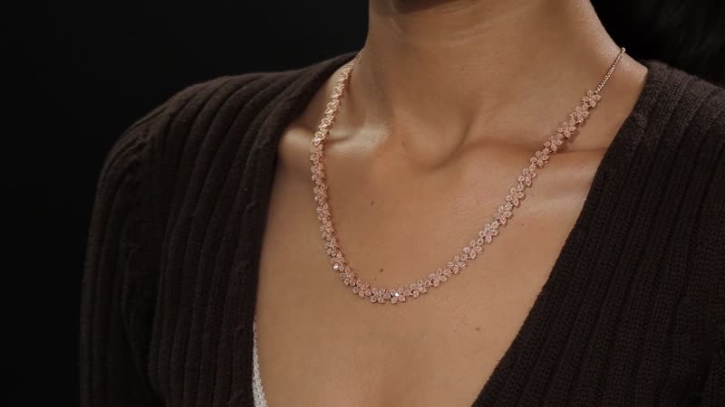 D'Joy Uncut Natural Pink Diamond 2.00 ctw Floral Necklace in 18K Vermeil Rose Gold Over Sterling Silver 18 Inches