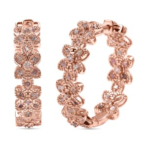 Uncut Natural Pink Diamond 1.00 ctw Floral Hoop Earrings in 18K Vermeil Rose Gold Over Sterling Silver