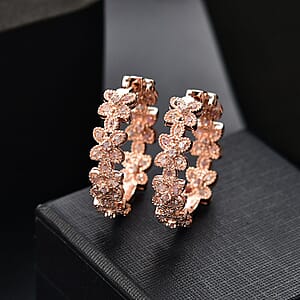 D'Joy Uncut Natural Pink Diamond 1.00 ctw Floral Hoop Earrings in 18K Vermeil Rose Gold Over Sterling Silver