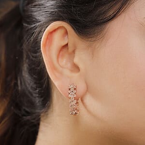 D'Joy Uncut Natural Pink Diamond 1.00 ctw Floral Hoop Earrings in 18K Vermeil Rose Gold Over Sterling Silver