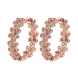 D'Joy Uncut Natural Pink Diamond 1.00 ctw Floral Hoop Earrings in 18K Vermeil Rose Gold Over Sterling Silver