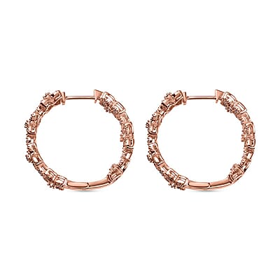D'Joy Uncut Natural Pink Diamond 1.00 ctw Floral Hoop Earrings in 18K Vermeil Rose Gold Over Sterling Silver