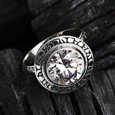 Bali Legacy Moissanite 4.50 ctw Pebble Texture Ring in Sterling Silver (Size 10.0)