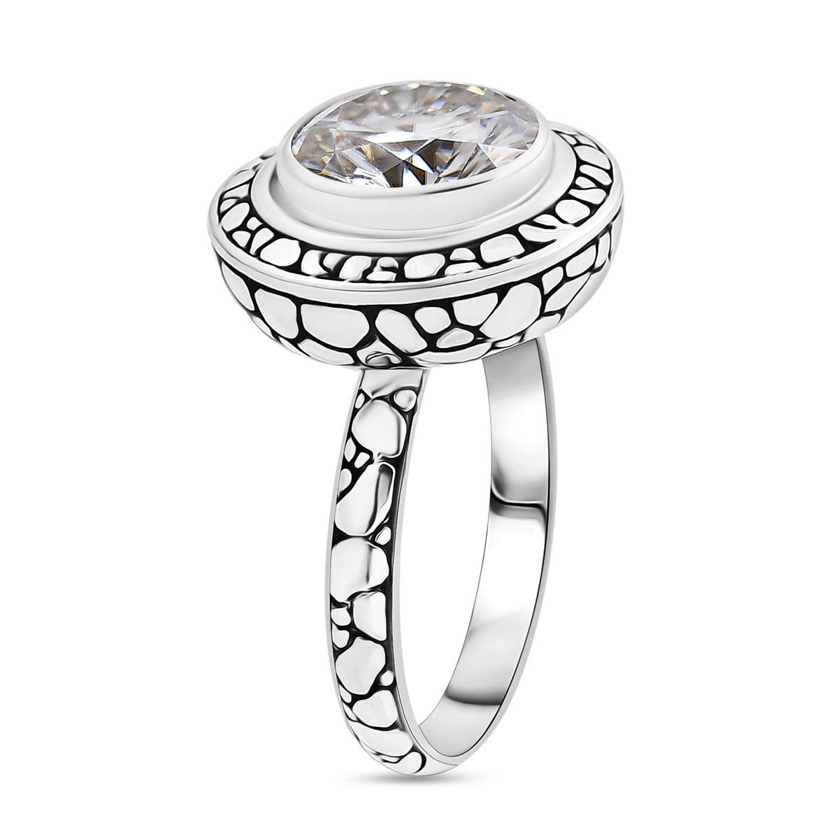 Bali Legacy Moissanite 4.50 ctw Pebble Texture Ring in Sterling Silver (Size 6.0) image number 3