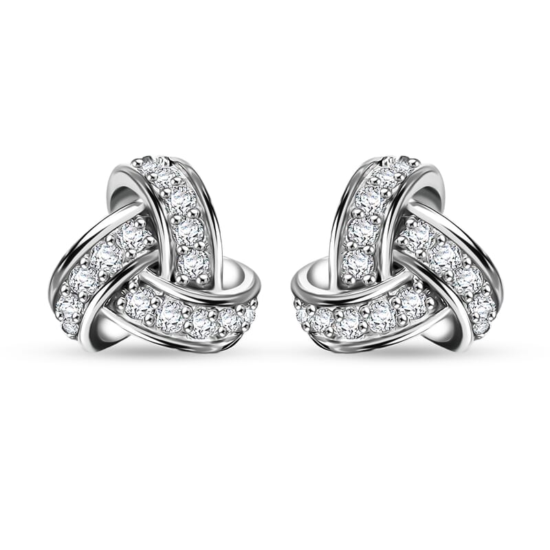 J Francis Embellished with Zirconia by Swarovski Radiant Knot Earrings in Rhodium Over Sterling Silver 0.70 ctw