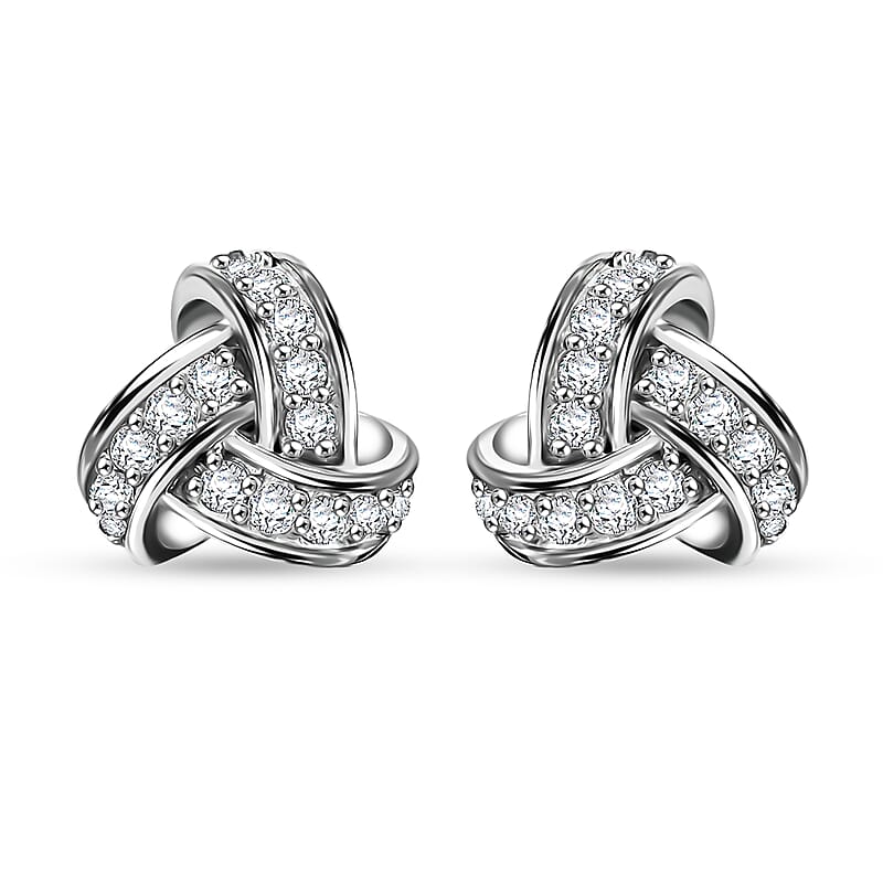 J Francis Embellished with Zirconia by Swarovski Radiant Knot Earrings in Rhodium Over Sterling Silver 0.70 ctw