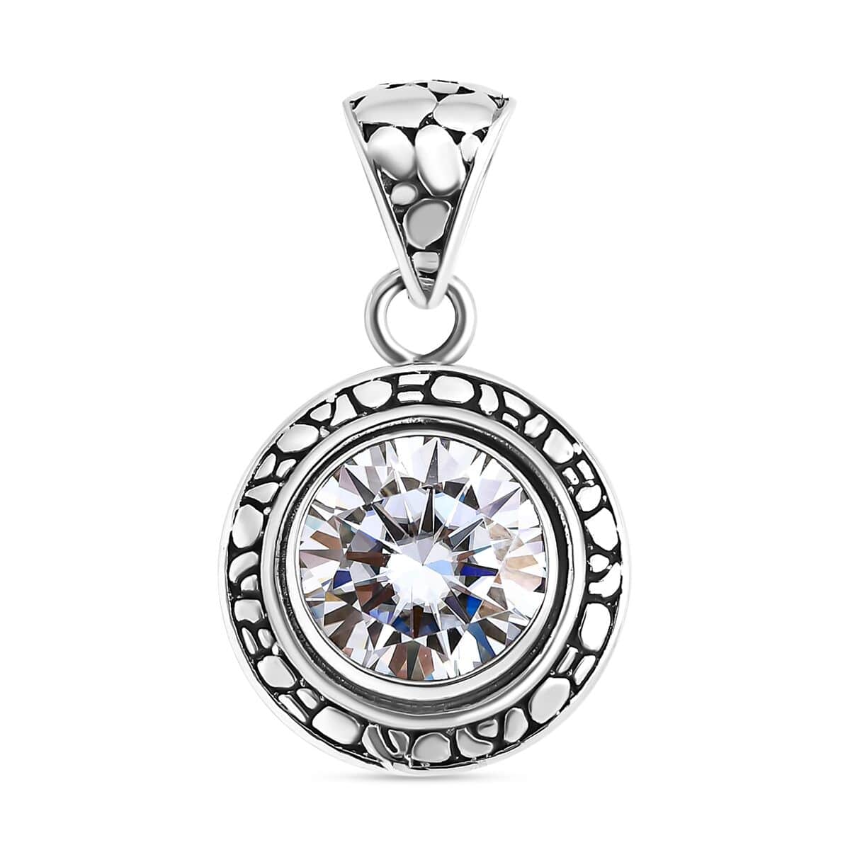 Bali Legacy Moissanite 4.50 ctw Pebble Texture Pendent in Sterling Silver image number 0