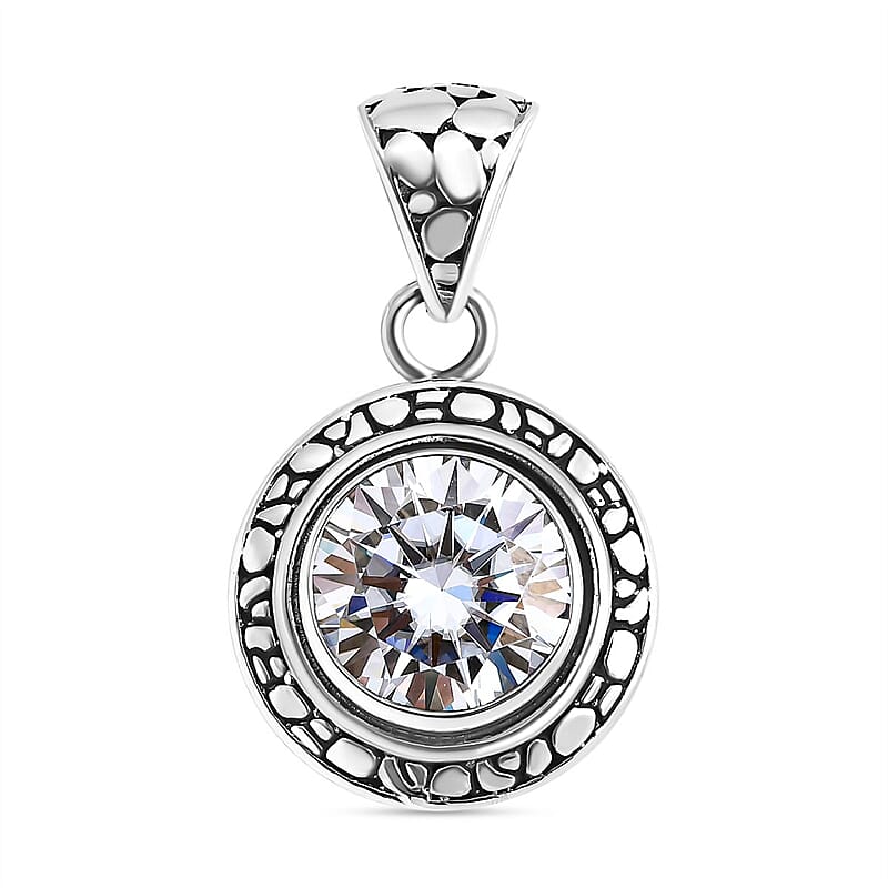 Bali Legacy Moissanite 4.50 ctw Pebble Texture Pendent in Sterling Silver 
