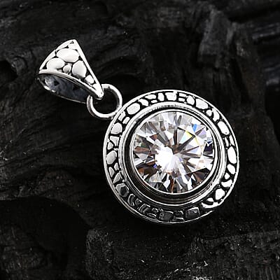 Bali Legacy Moissanite 4.50 ctw Pebble Texture Pendent in Sterling Silver 