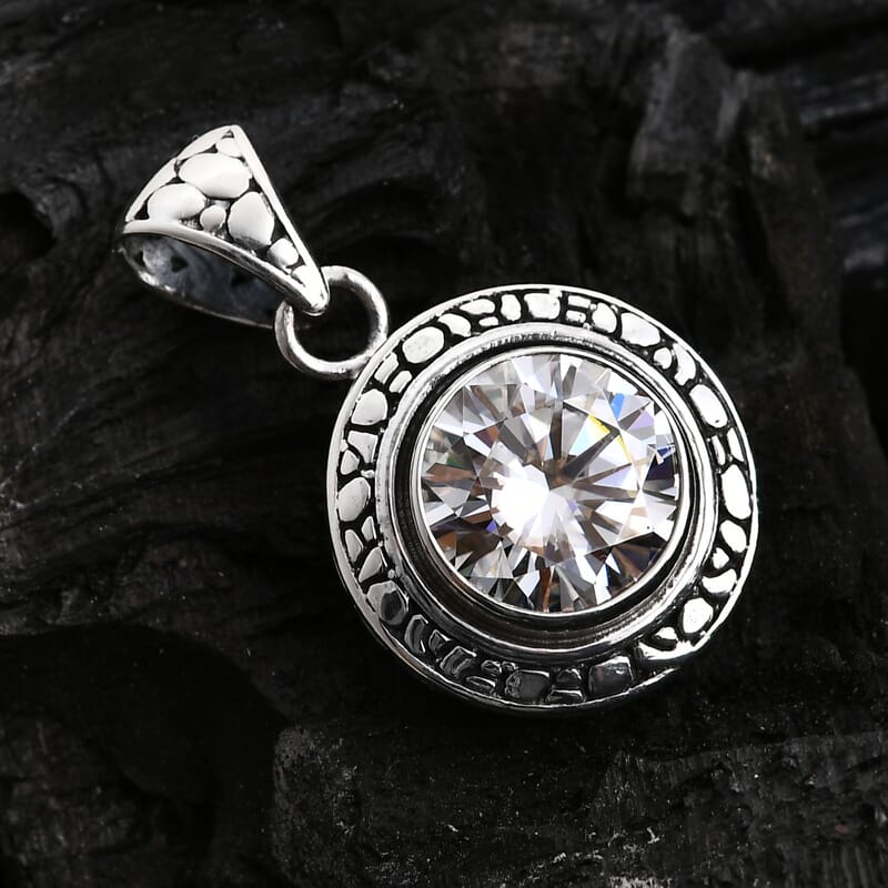 Bali Legacy Moissanite 4.50 ctw Pebble Texture Pendent in Sterling Silver 