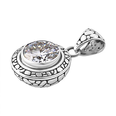 Bali Legacy Moissanite 4.50 ctw Pebble Texture Pendent in Sterling Silver 