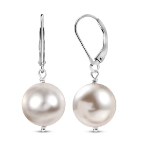 J Francis Embellished with White Pearl 24.85 ctw Crystal by Swarovski Lever Back Earrings in Sterling Silver