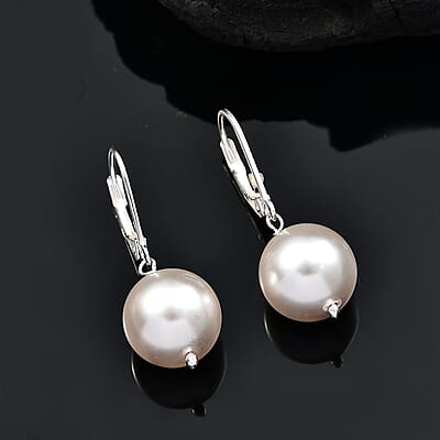 J Francis Embellished with White Pearl 24.85 ctw Crystal by Swarovski Lever Back Earrings in Sterling Silver