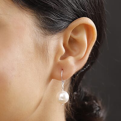 J Francis Embellished with White Pearl 24.85 ctw Crystal by Swarovski Lever Back Earrings in Sterling Silver
