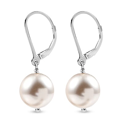 J Francis Embellished with White Pearl 24.85 ctw Crystal by Swarovski Lever Back Earrings in Sterling Silver