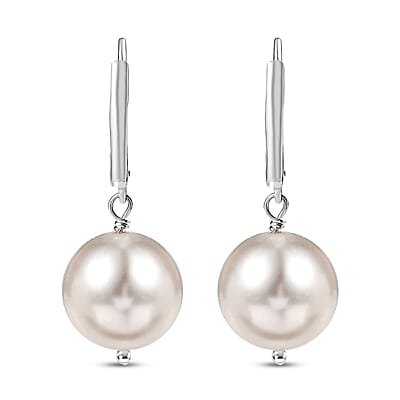 J Francis Embellished with White Pearl 24.85 ctw Crystal by Swarovski Lever Back Earrings in Sterling Silver