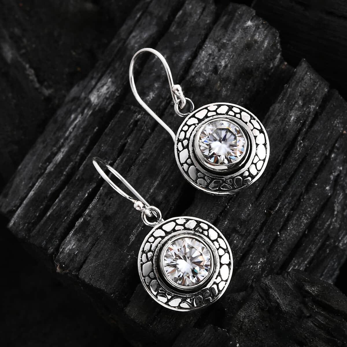 Bali Legacy Moissanite 3.50 ctw Pebble Texture Earring in Sterling Silver image number 1