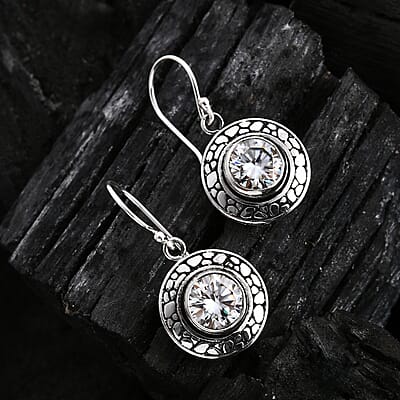 Bali Legacy Moissanite 3.50 ctw Pebble Texture Earrings in Sterling Silver