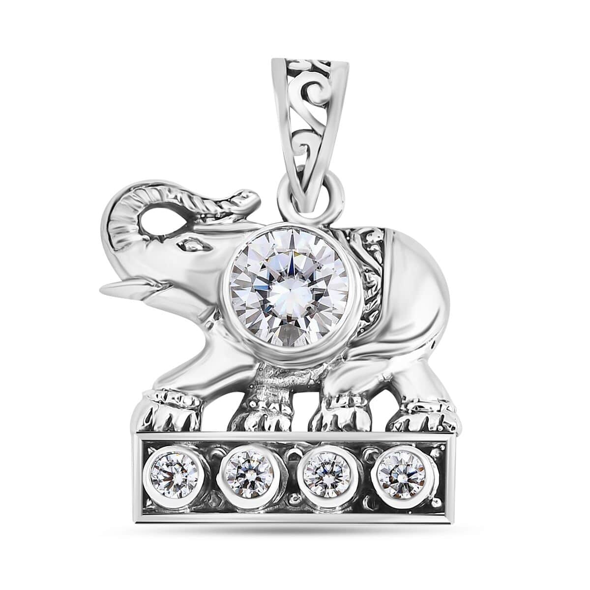 Bali Legacy Moissanite 1.50 ctw Elephent Pendant in Sterling Silver image number 0