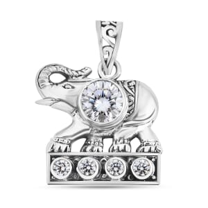 Bali Legacy Moissanite 1.50 ctw Elephant Pendant without Chain in Sterling Silver