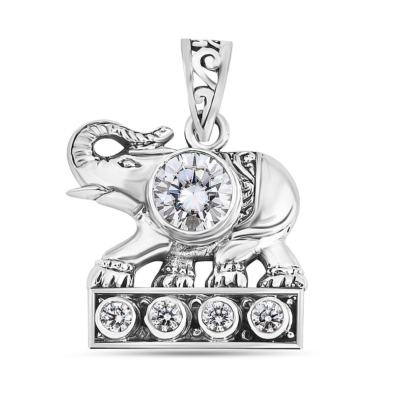 Bali Legacy Moissanite 1.50 ctw Elephant Pendant without Chain in Sterling Silver