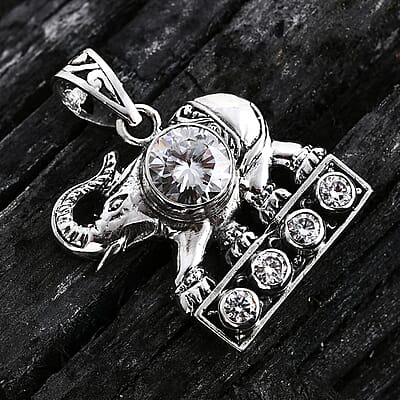 Bali Legacy Moissanite 1.50 ctw Elephant Pendant without Chain in Sterling Silver
