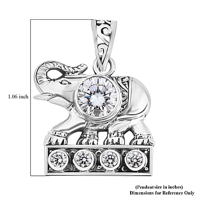 Bali Legacy Moissanite 1.50 ctw Elephant Pendant without Chain in Sterling Silver