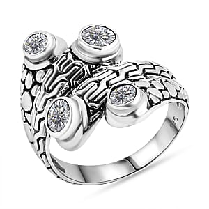 Bali Legacy Moissanite 1.35 ctw Tulang Naga with Pebble Bypass Ring in Sterling Silver (Size 10.0)