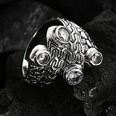 Bali Legacy Moissanite 1.35 ctw Tulang Naga with Pebble Bypass Ring in Sterling Silver (Size 10.0)