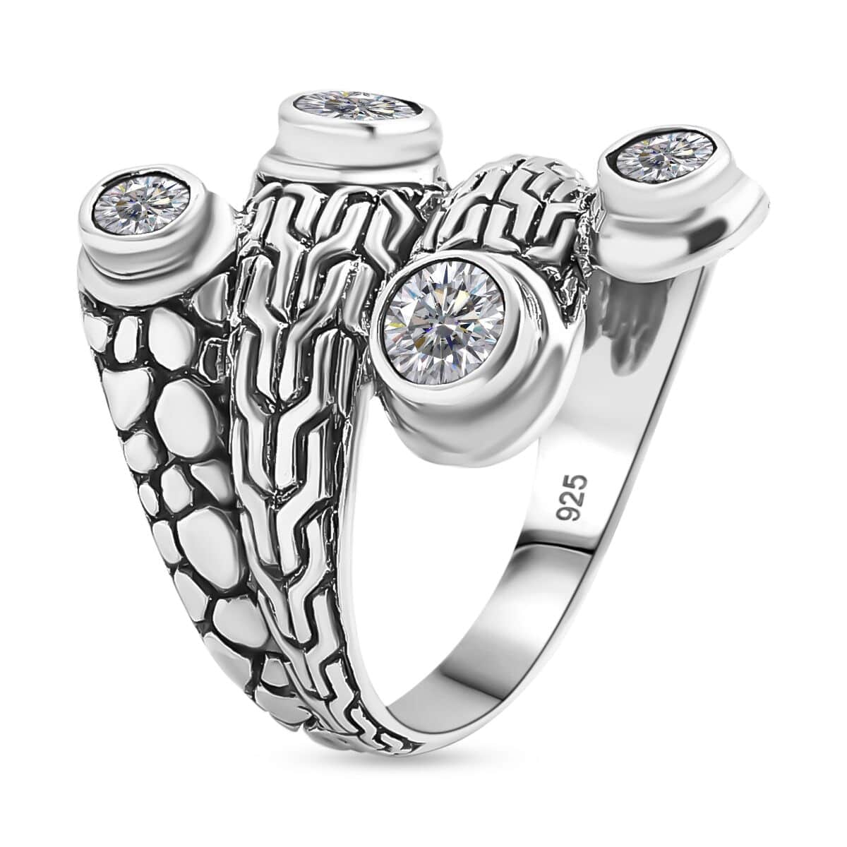 Bali Legacy Moissanite 1.35 ctw Tulang Naga with Pebble Bypass Ring in Sterling Silver (Size 10.0) image number 3