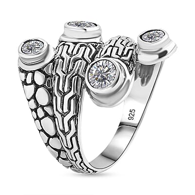 Bali Legacy Moissanite 1.35 ctw Tulang Naga with Pebble Bypass Ring in Sterling Silver (Size 10.0)