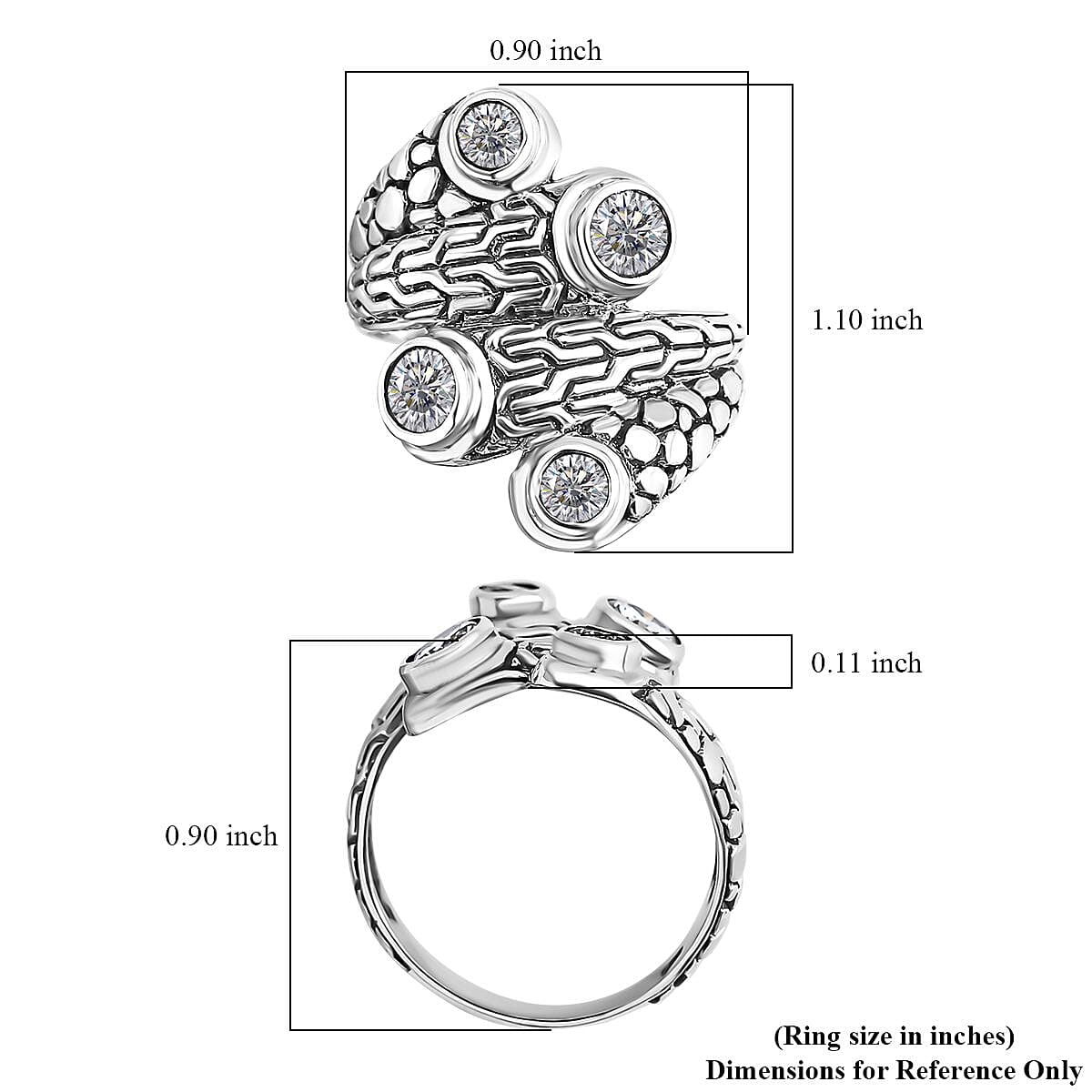 Bali Legacy Moissanite 1.35 ctw Tulang Naga with Pebble Bypass Ring in Sterling Silver (Size 10.0)