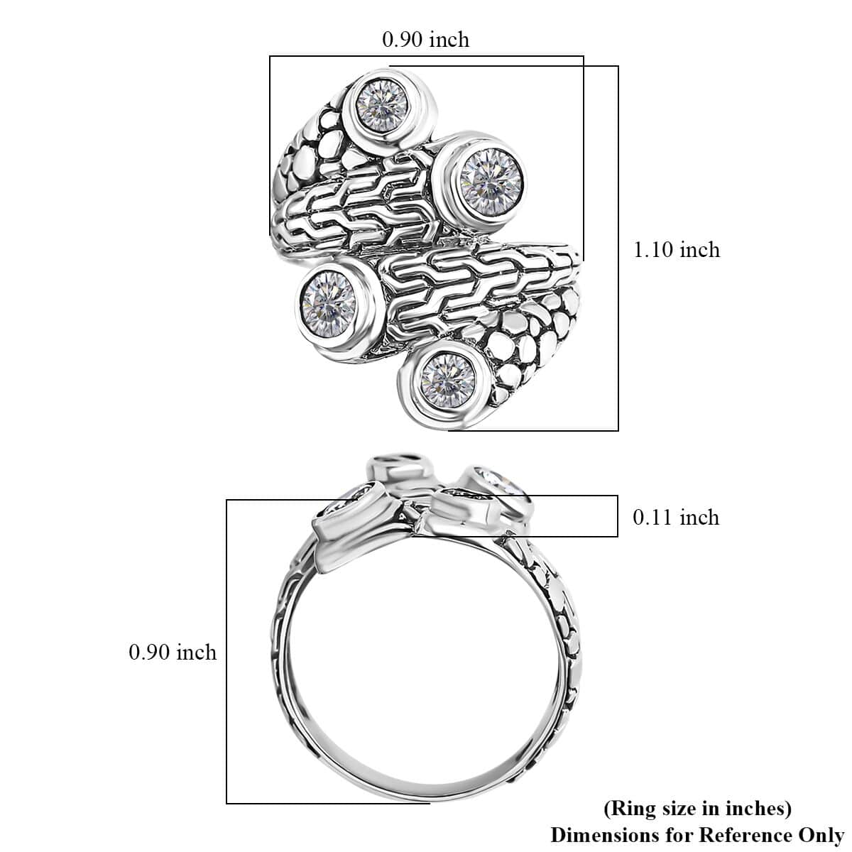 Bali Legacy Moissanite 1.35 ctw Tulang Naga with Pebble Bypass Ring in Sterling Silver (Size 10.0) image number 5