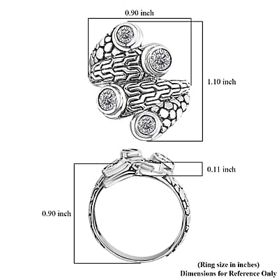 Bali Legacy Moissanite 1.35 ctw Tulang Naga with Pebble Bypass Ring in Sterling Silver (Size 10.0)